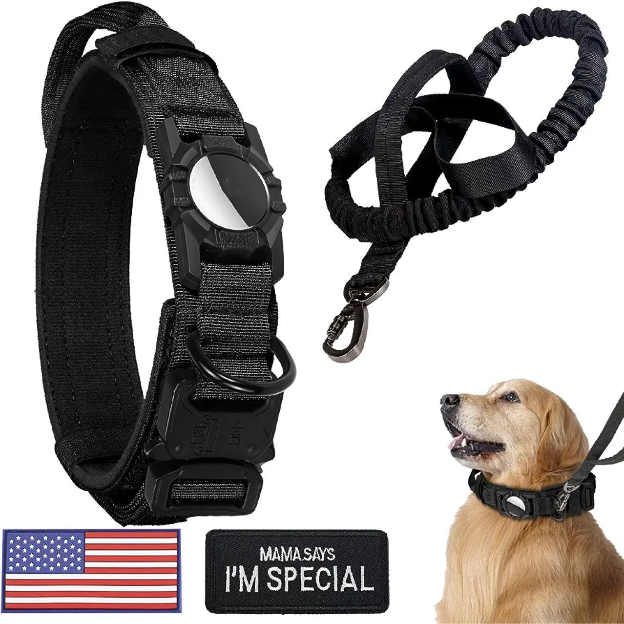 Negro / L Collar para Airtag con asa Pawsessence collar